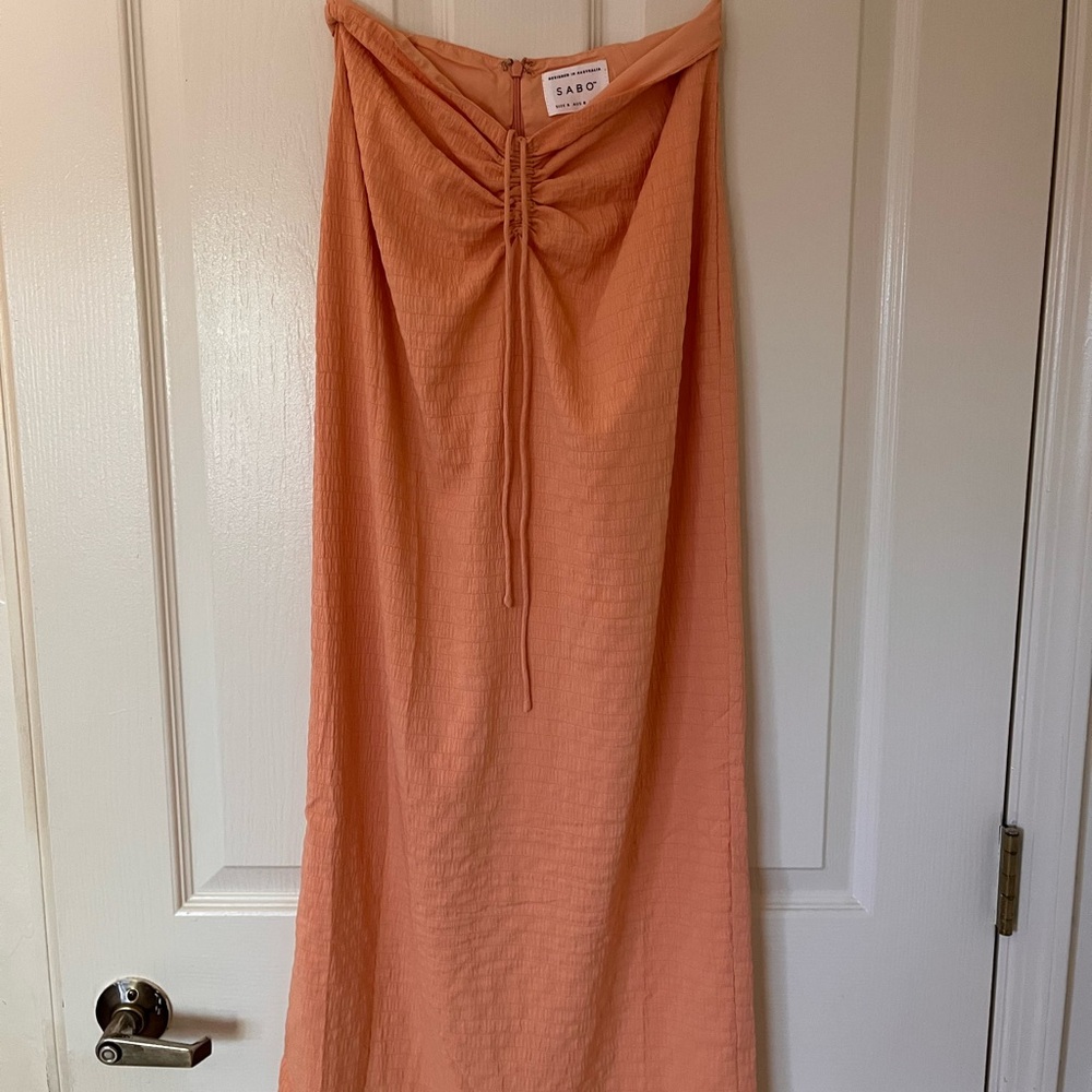 Sabo Skirt Strapless Peach/Coral Maxi Dress